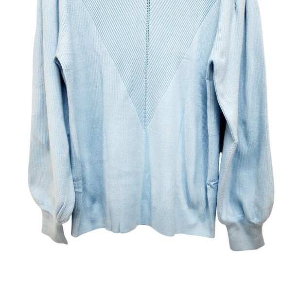 Light Blue Knitted Pullover Sweater Womens Size 2XL Ribbed Pattern Puff Sleeves - Picture 10 of 12